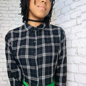 Black and White Plaid Button-Up Shirt